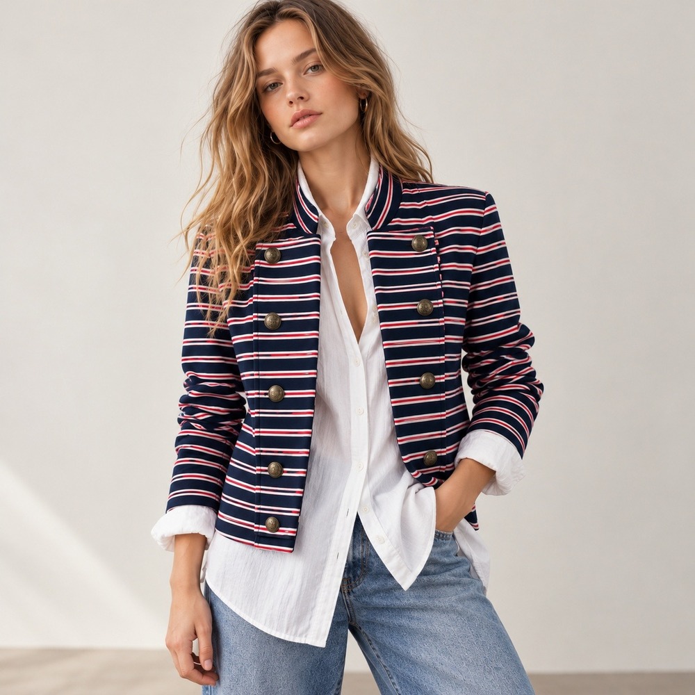 Tommy Hilfiger Military Band Jacket M Striped Preppy Ivy League Old Money NWOT